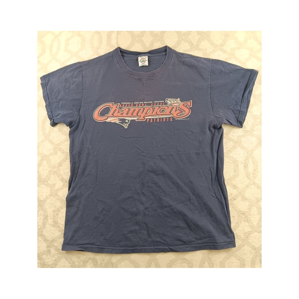 New England Patriots Super Bowl XXXVI Champions T Shirt Adult Medium Navy Blue‎